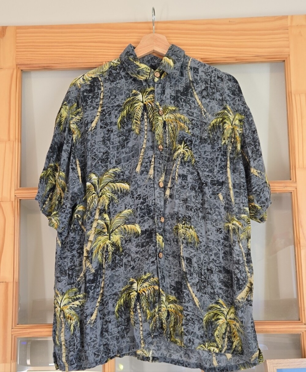 Mens Rayon Hawaiian Button Up Shirt Large Short Sleeve